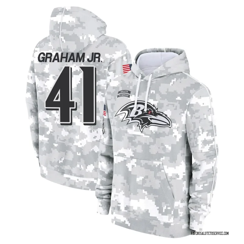Youth Thomas Graham Jr. Baltimore Ravens Camo Arctic 2024 Salute to Service Club Fleece Pullover Hoodie