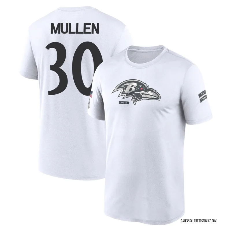 Youth Trayvon Mullen Baltimore Ravens Legend White 2024 Salute to Service Performance T-Shirt