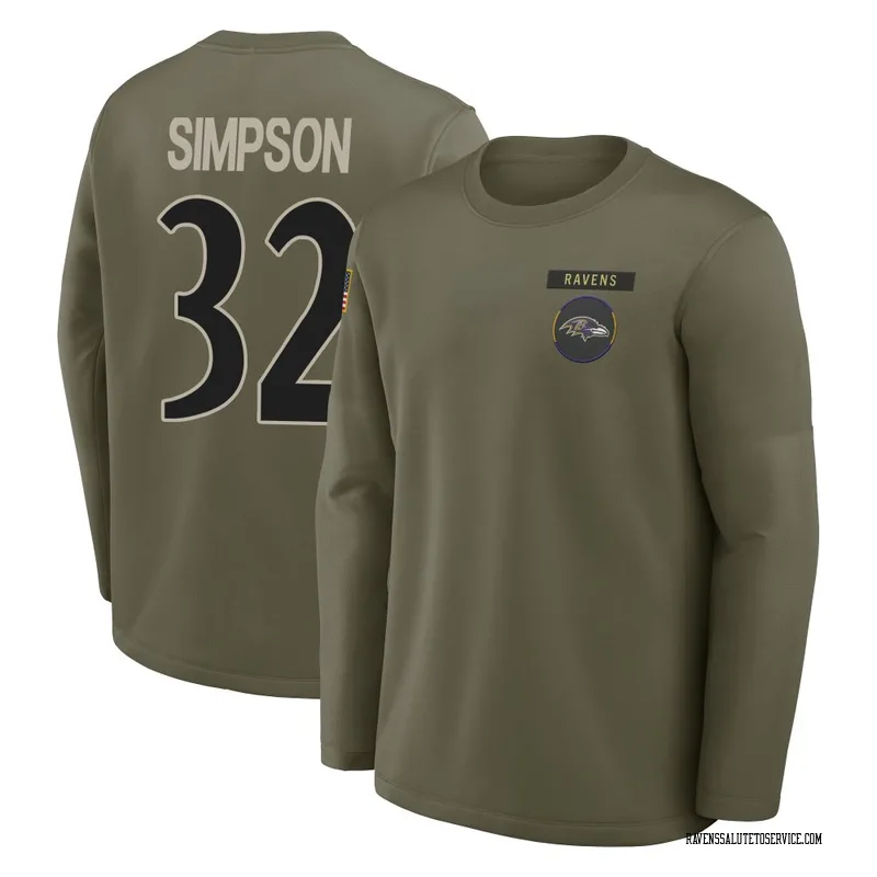 Youth Trenton Simpson Baltimore Ravens Olive 2025 Salute to Service Sideline Coaches Long Sleeve T-Shirt