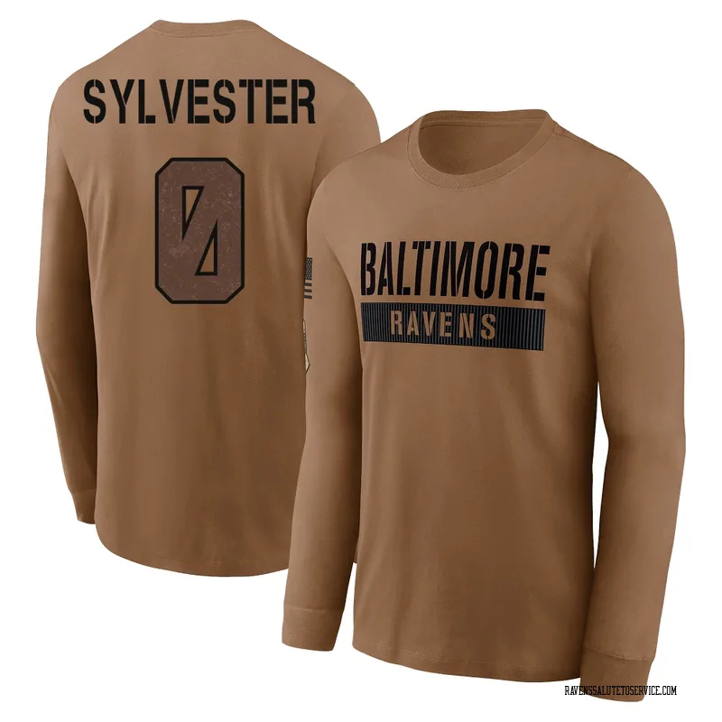 Youth Trevonte Sylvester Baltimore Ravens Brown / 2023 Salute To Service Long Sleeve T-Shirt