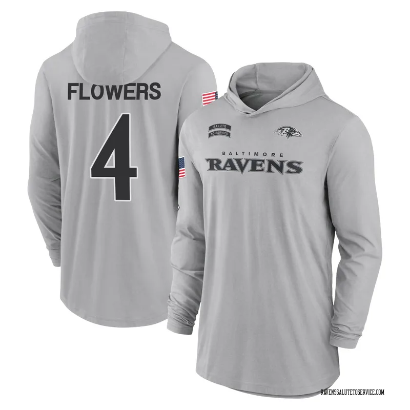 Youth Zay Flowers Baltimore Ravens Gray 2024 Salute to Service Lightweight Performance Long Sleeve Hooded T-Shirt