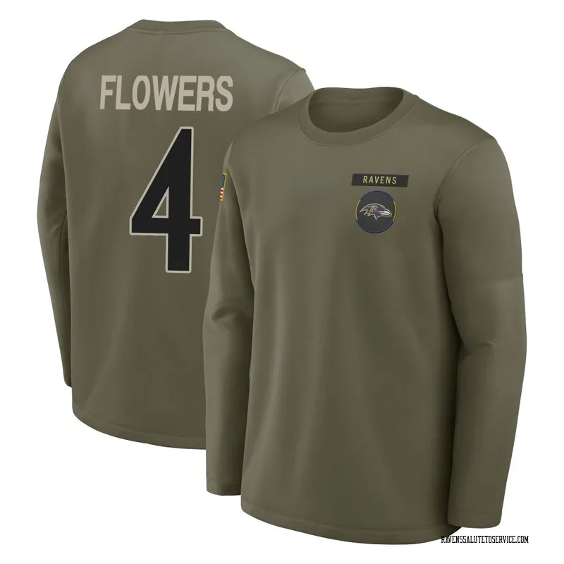 Youth Zay Flowers Baltimore Ravens Olive 2025 Salute to Service Sideline Coaches Long Sleeve T-Shirt